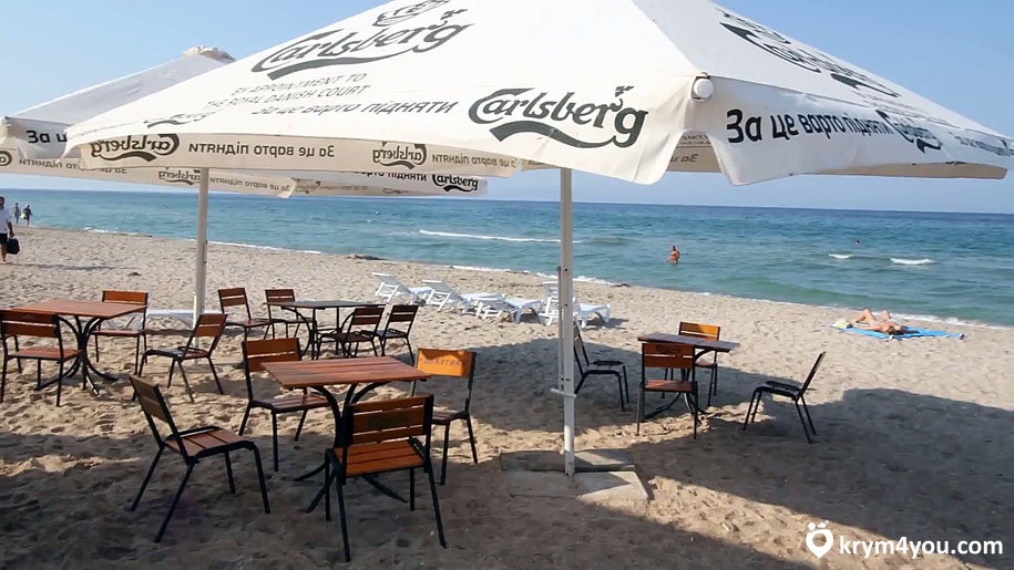 Штормовое Крым пляж море зонты  