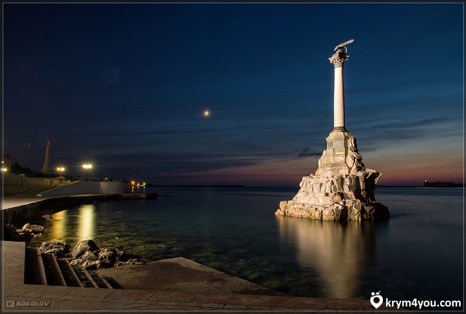 город Севастополь закат, Севастополь ночью, памятник затопленным кораблям. Романтичный Севастополь  